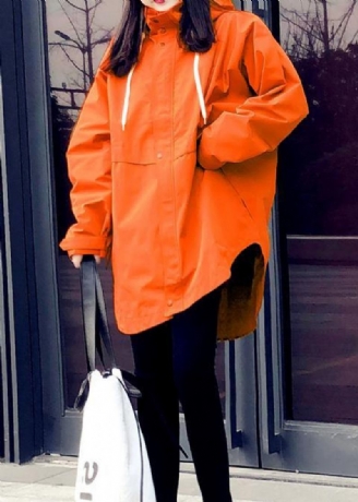 Neuer Orangefarbener Daunenmantel In Übergröße Parka Mit Kapuze Und Reißverschluss Für Damen Elegante Mäntel