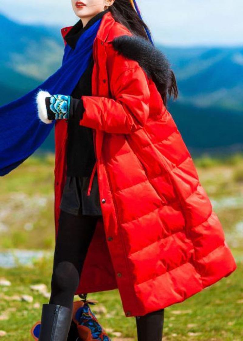 Neuer Roter Daunenmantel Aus Gänsedaunen In Übergröße Bestickte Daunenjacke Mit Kapuze Elegante Jacken - Damen-Daunenjacken