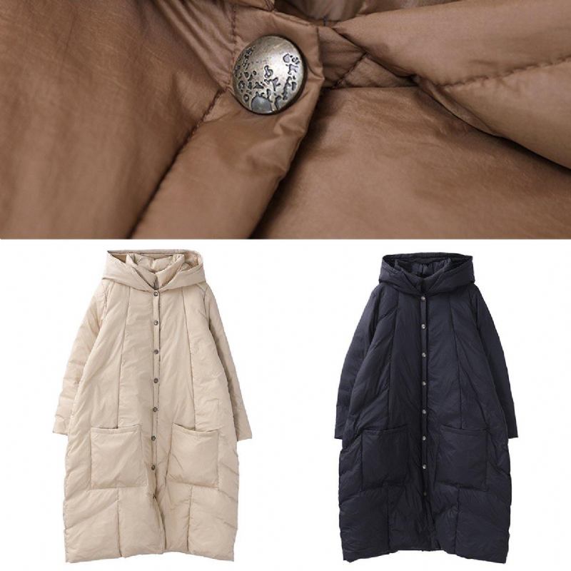 Neuer Warmer Wintermantel In Khaki Trendige Schneejacken In Übergröße Mit Kapuze Und Button-down-kragen Lässiger Mantel - Damen-Daunenjacken