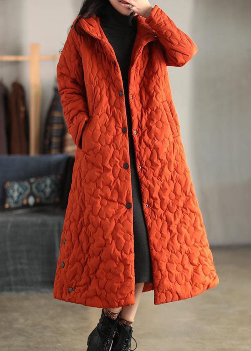 Orangefarbene Einfarbige Pufferjacke Mit Feiner Baumwolle Mit Füllung Für Den Winter - Damen-Daunenjacken