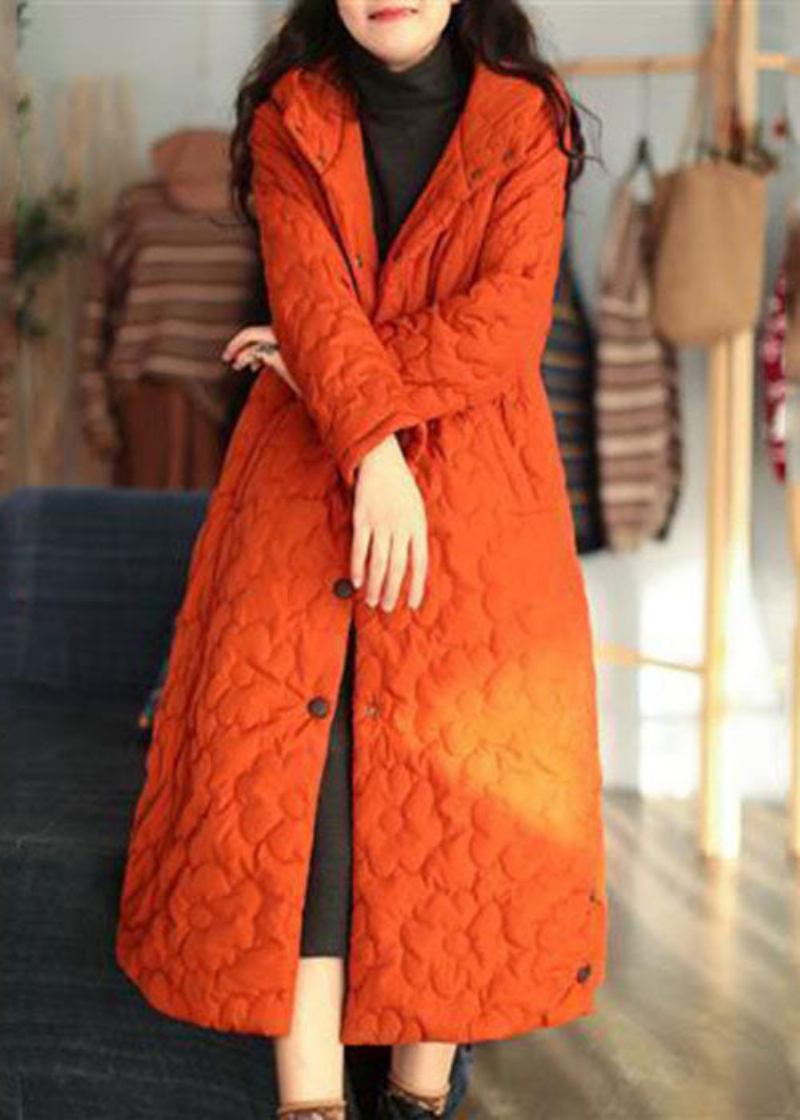 Orangefarbene Einfarbige Pufferjacke Mit Feiner Baumwolle Mit Füllung Für Den Winter - Damen-Daunenjacken