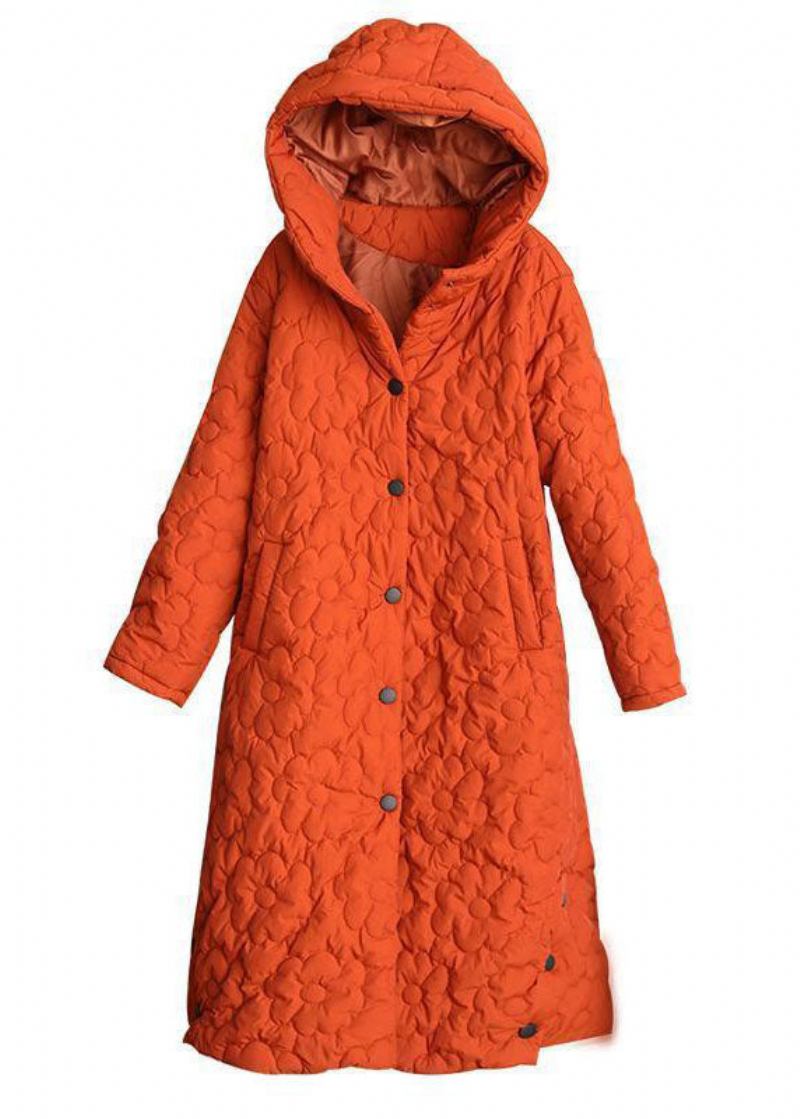 Orangefarbene Einfarbige Pufferjacke Mit Feiner Baumwolle Mit Füllung Für Den Winter - Damen-Daunenjacken