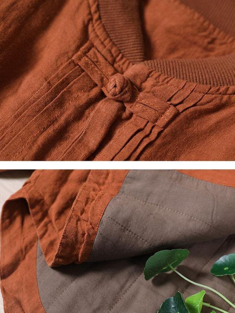 Orangefarbene Leinenjacke Für Damen Kurzmantel - Damen-Daunenjacken