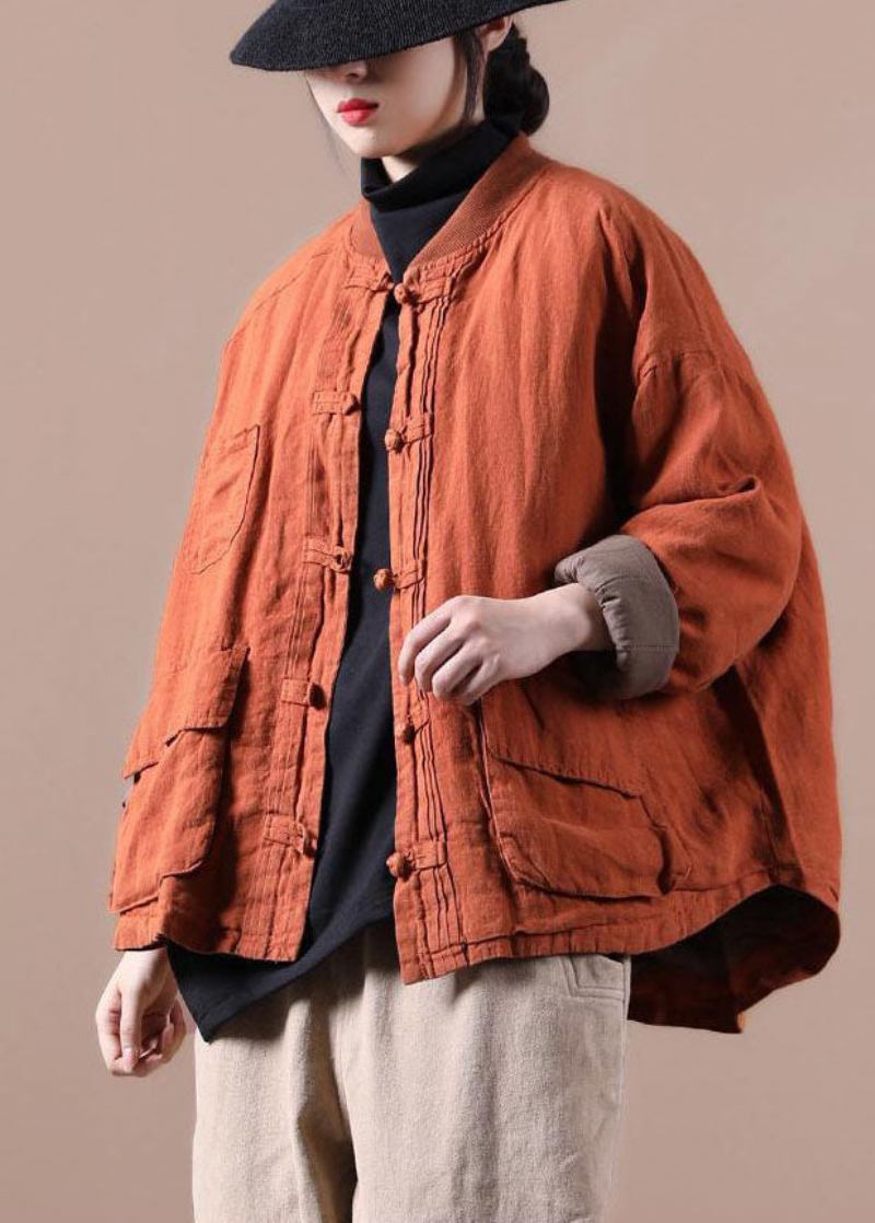 Orangefarbene Warme Leinenjacken Orientalische Winterparka-mäntel - Orange