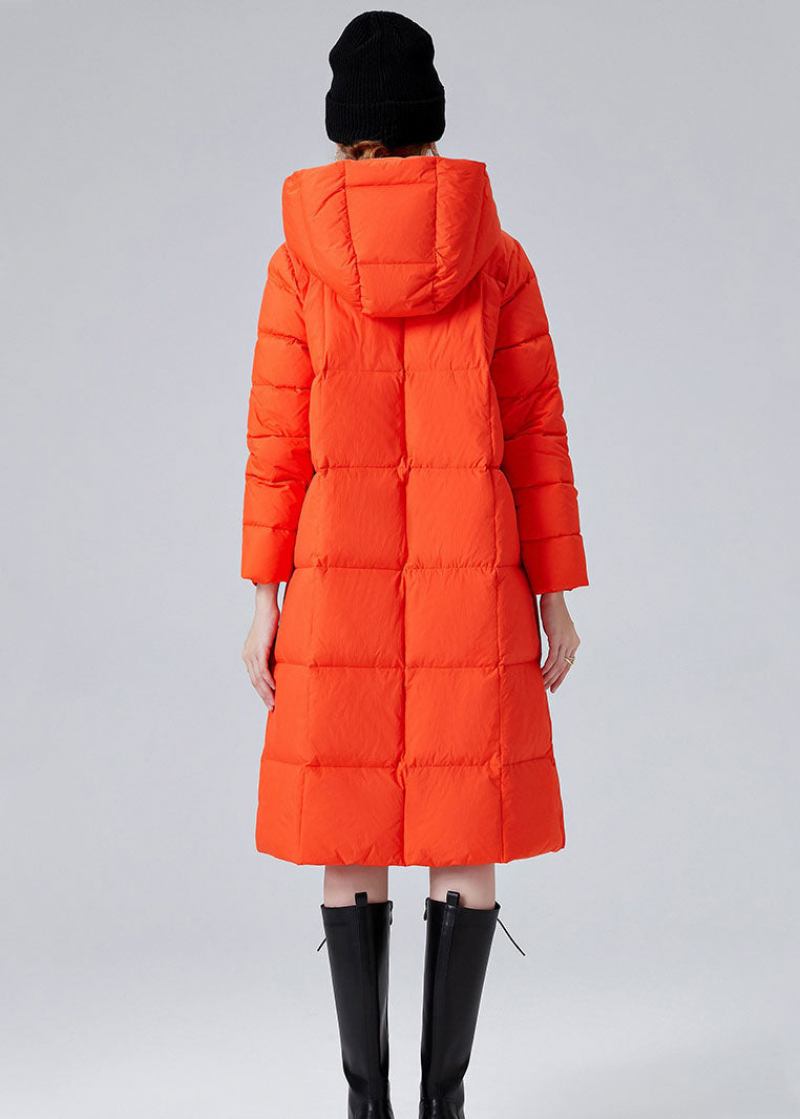 Orangefarbene Winterjacken Mit Entendaunen Und Kapuzentaschen Im Bohemian-stil Für Den Winter - Orange