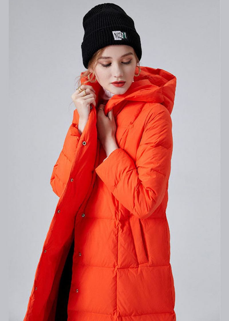 Orangefarbene Winterjacken Mit Entendaunen Und Kapuzentaschen Im Bohemian-stil Für Den Winter - Orange