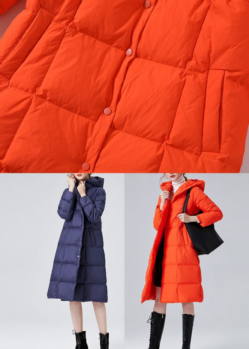 Orangefarbene Winterjacken Mit Entendaunen Und Kapuzentaschen Im Bohemian-stil Für Den Winter - Orange