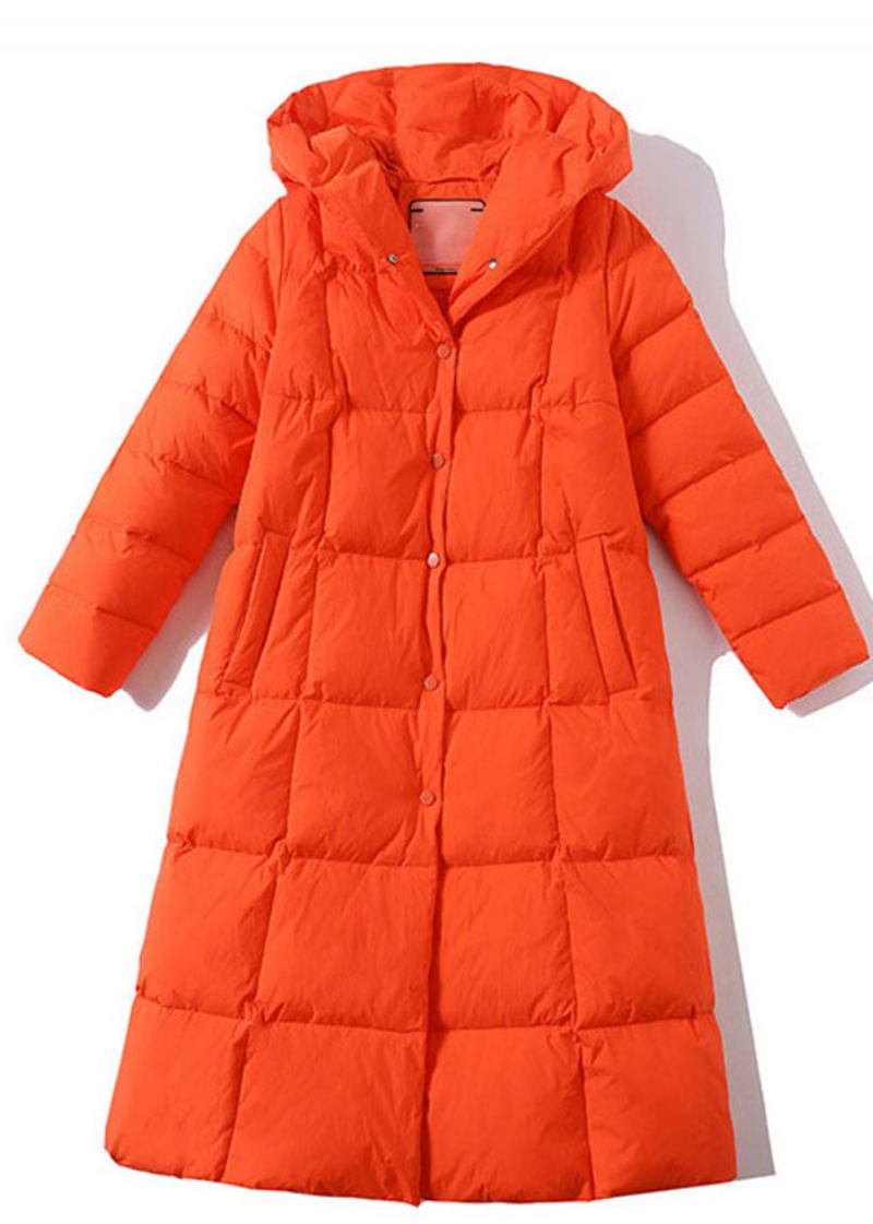 Orangefarbene Winterjacken Mit Entendaunen Und Kapuzentaschen Im Bohemian-stil Für Den Winter - Orange