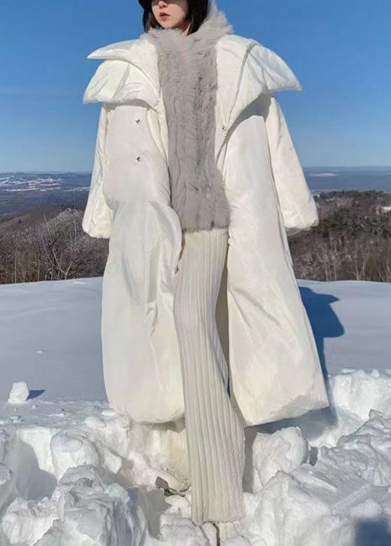 Parka Mit Weißer Französischer Kapuze Und Taschen Taillengürtel Füllung Aus Feiner Baumwolle Für Den Winter