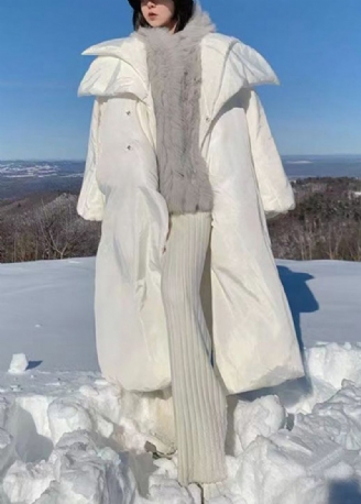 Parka Mit Weißer Französischer Kapuze Und Taschen Taillengürtel Füllung Aus Feiner Baumwolle Für Den Winter