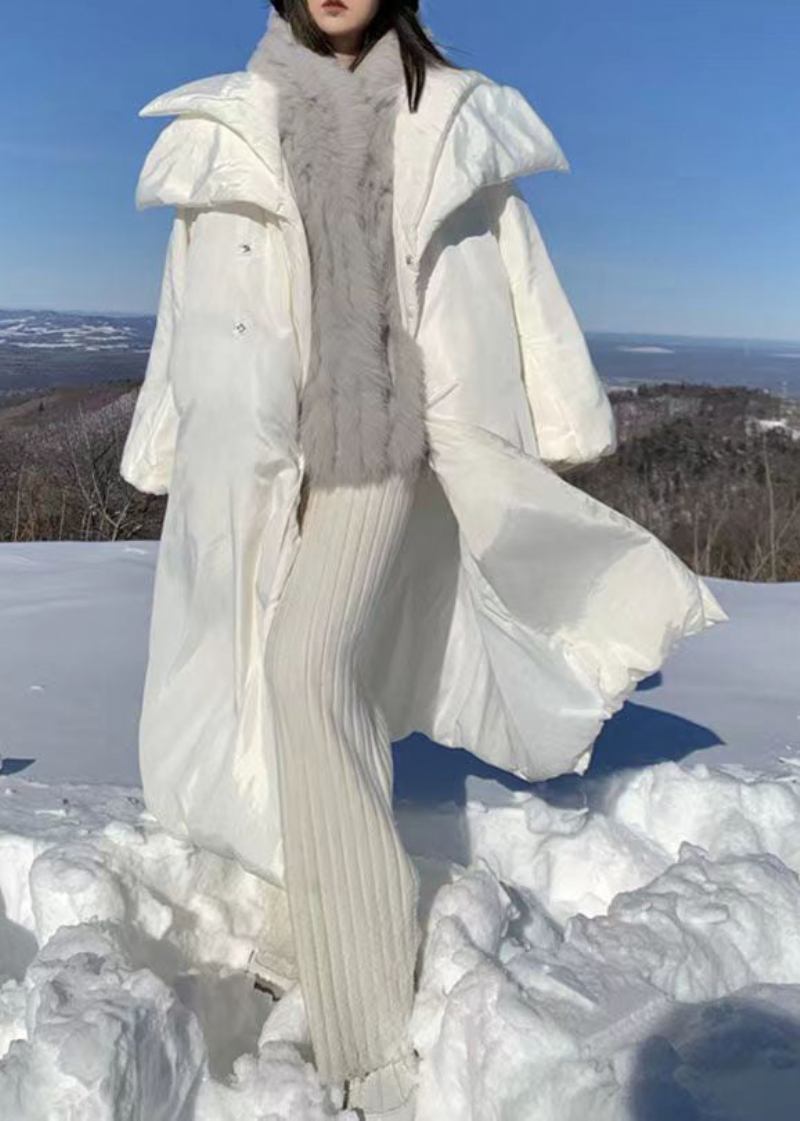 Parka Mit Weißer Französischer Kapuze Und Taschen Taillengürtel Füllung Aus Feiner Baumwolle Für Den Winter - Damen-Daunenjacken