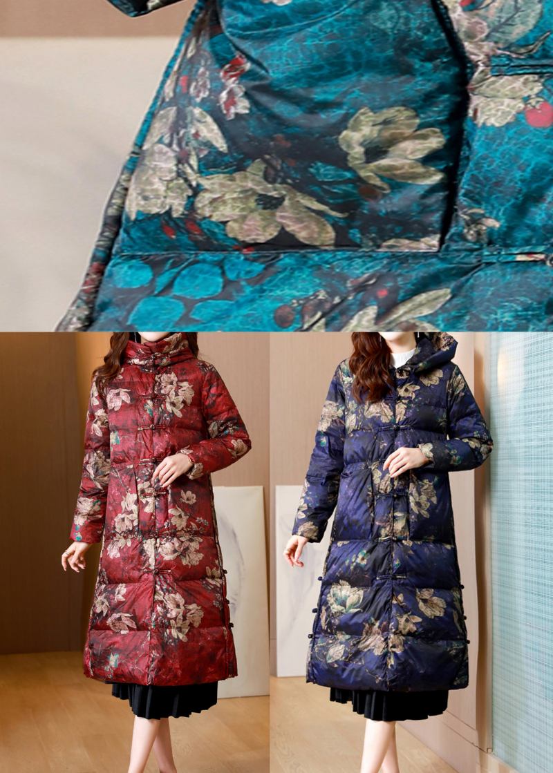 Patchwork-daunenmantel Mit Maulbeermuster Und Taschen Stehkragen Für Den Winter - Damen-Daunenjacken