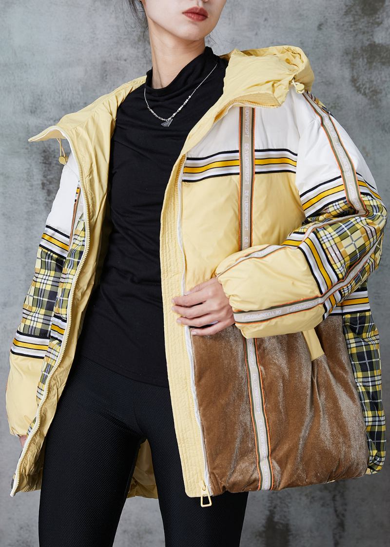 Plus Größe Gelb Übergroßen Patchwork Ente Unten Puffer Jacken Winter - Damen-Daunenjacken