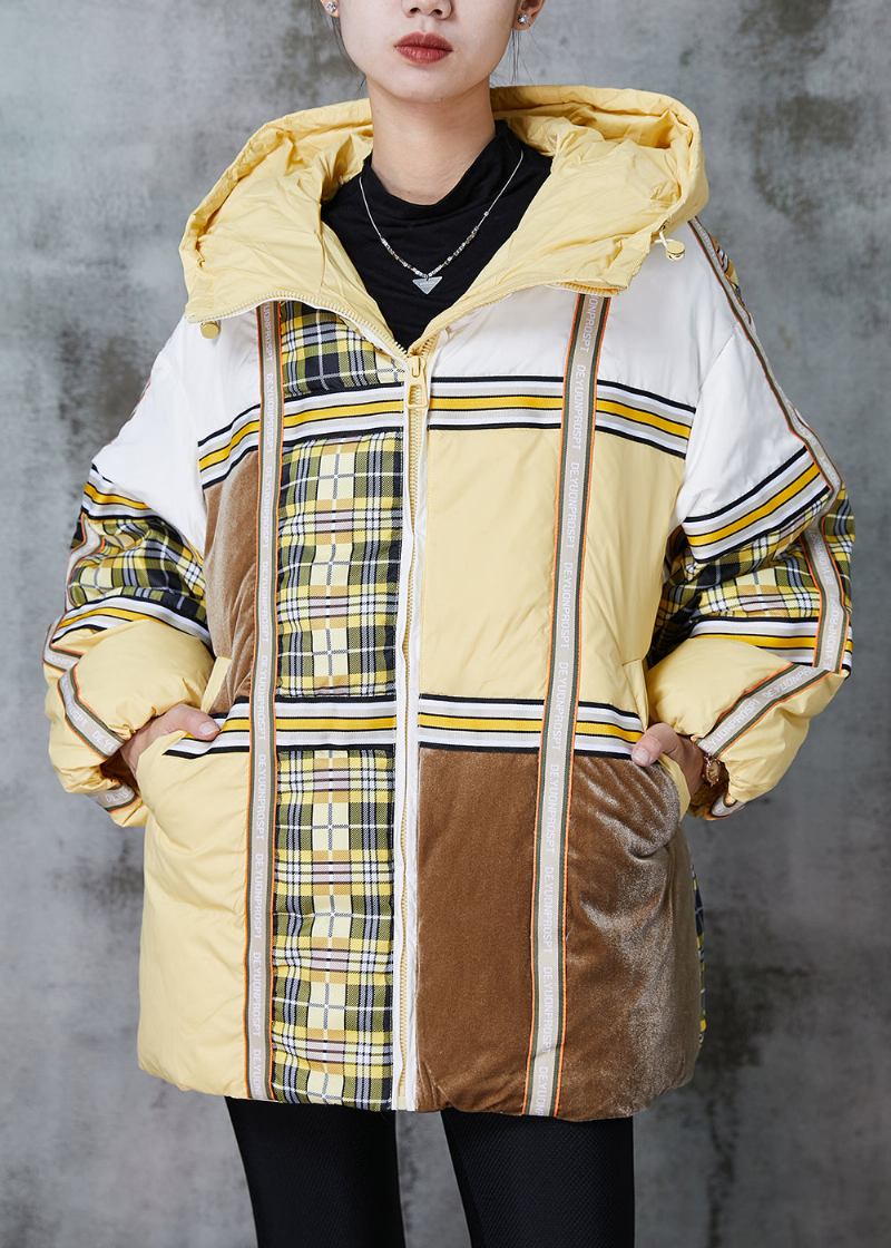 Plus Größe Gelb Übergroßen Patchwork Ente Unten Puffer Jacken Winter - Damen-Daunenjacken