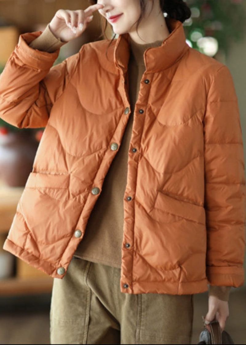 Plus Größe Orange Stehkragen Taschen Feine Baumwolle Gefüllt Parkas Winter