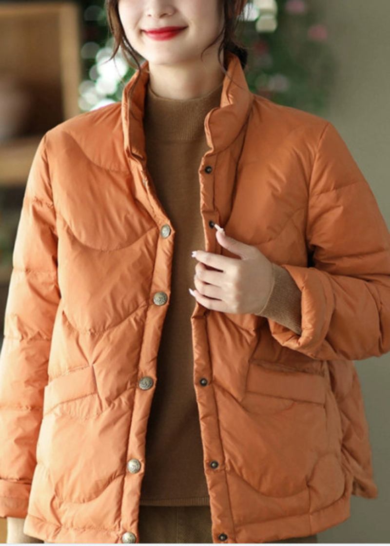 Plus Größe Orange Stehkragen Taschen Feine Baumwolle Gefüllt Parkas Winter - Damen-Daunenjacken