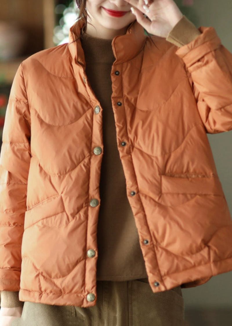 Plus Größe Orange Stehkragen Taschen Feine Baumwolle Gefüllt Parkas Winter - Damen-Daunenjacken