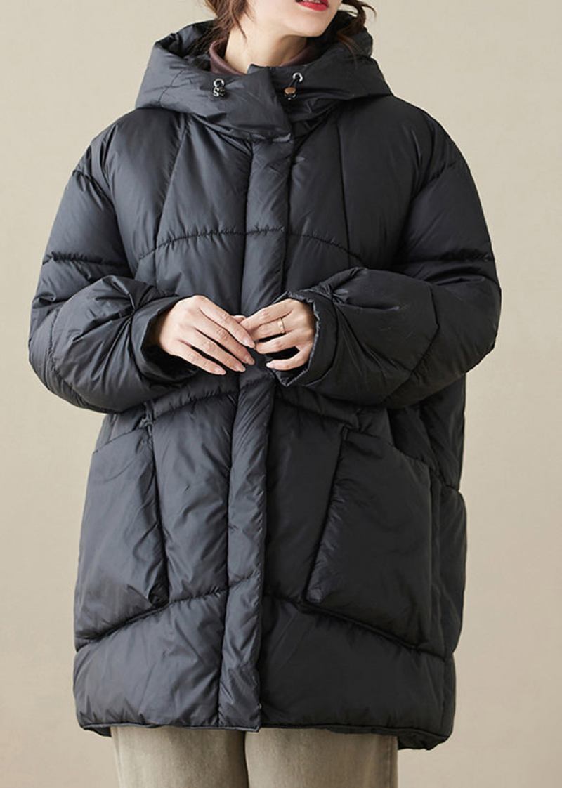 Plus Größe Schwarz Kapuze Taschen Feine Baumwolle Gefüllt Damen Parka Winter - Damen-Daunenjacken