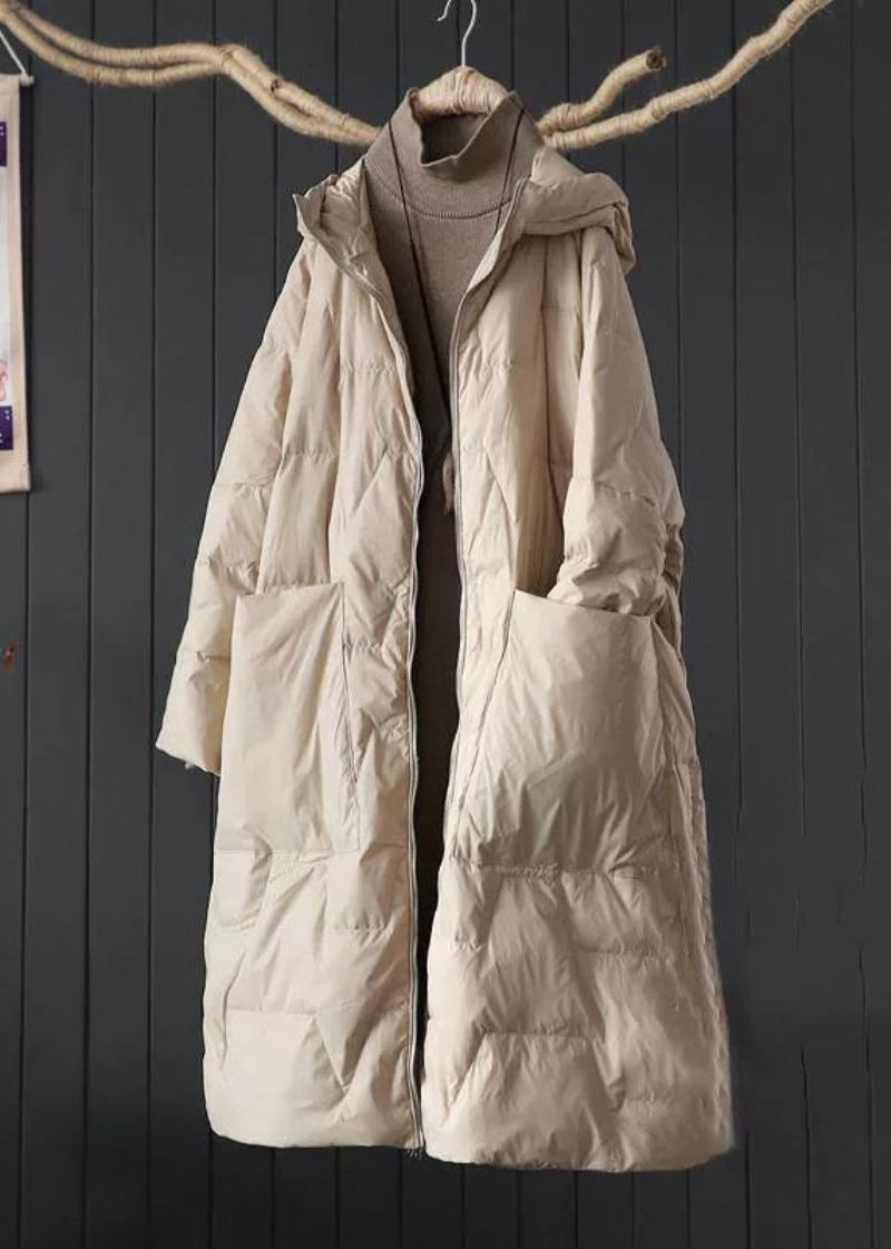 Plus Size Beige Parka Mit Kapuze Und Taschen Aus Feiner Baumwolle