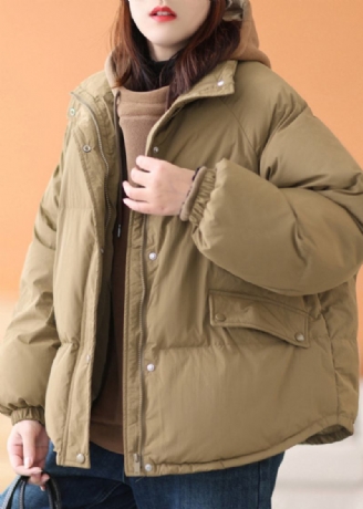 Plus Size Kaffee Kapuzen Reißverschlusstaschen Baumwollgefüllter Parka Winter