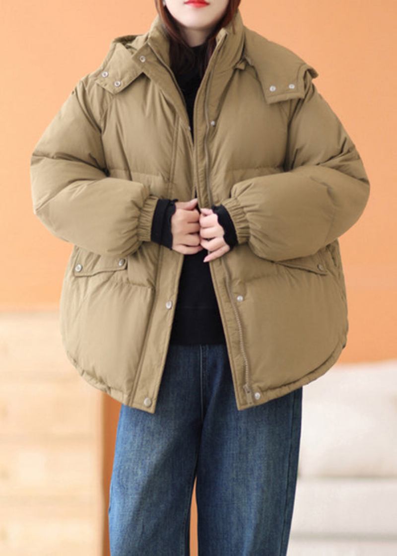 Plus Size Kaffee Kapuzen Reißverschlusstaschen Baumwollgefüllter Parka Winter - Damen-Daunenjacken