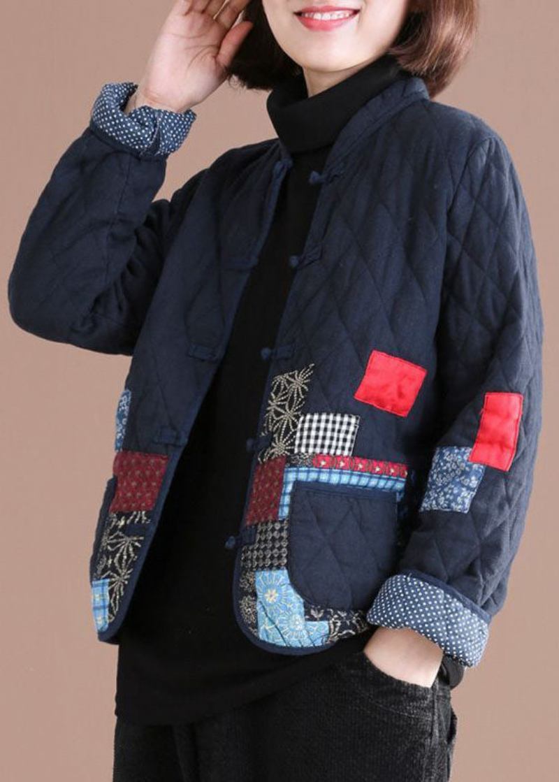 Retro-patchwork Im Orientalischen Stil In Blau Winterjacken Mit Applikationen Und Feiner Baumwollfüllung