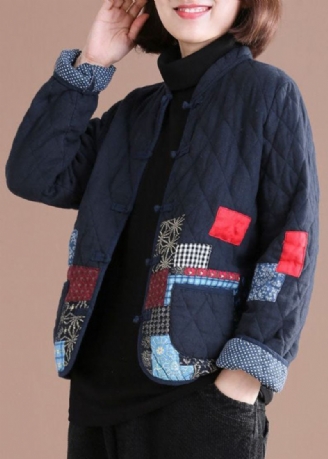 Retro-patchwork Im Orientalischen Stil In Blau Winterjacken Mit Applikationen Und Feiner Baumwollfüllung