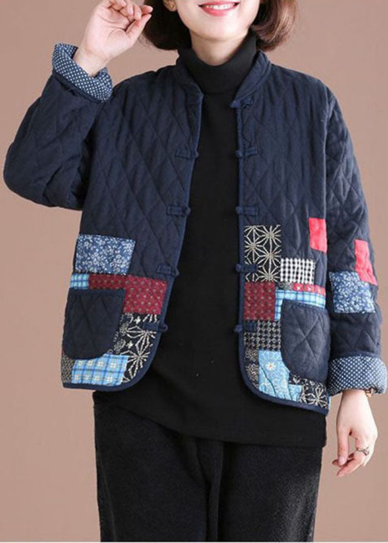 Retro-patchwork Im Orientalischen Stil In Blau Winterjacken Mit Applikationen Und Feiner Baumwollfüllung - Damen-Daunenjacken