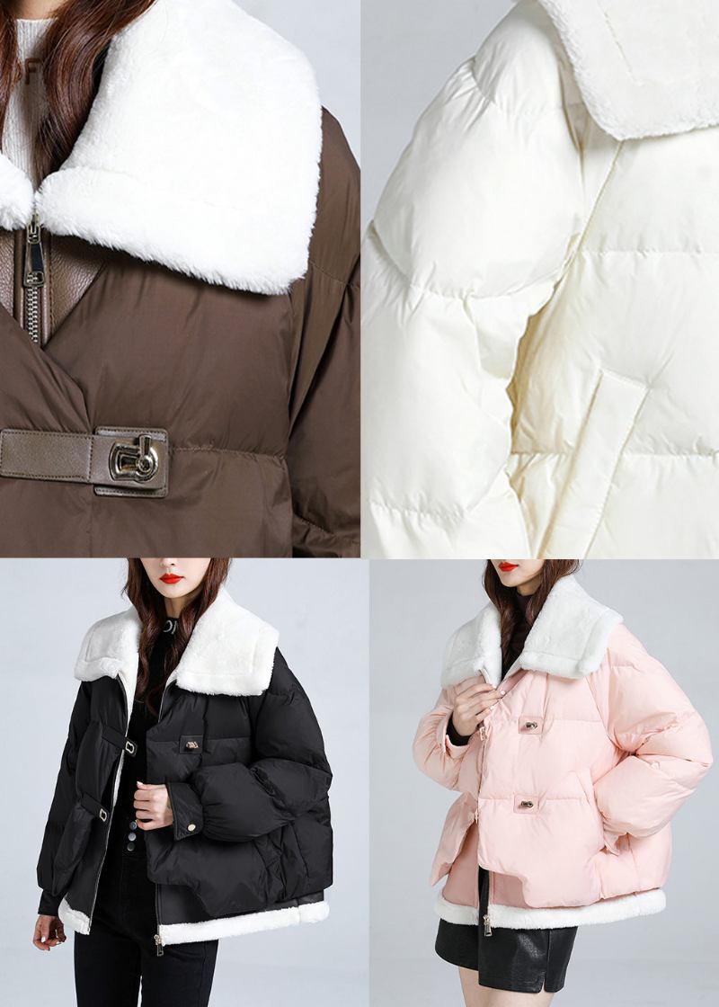 Rosa Taschen Patchwork Feine Baumwolle Gefüllt Puffer Jacke Quadrat Kragen Winter - Damen-Daunenjacken