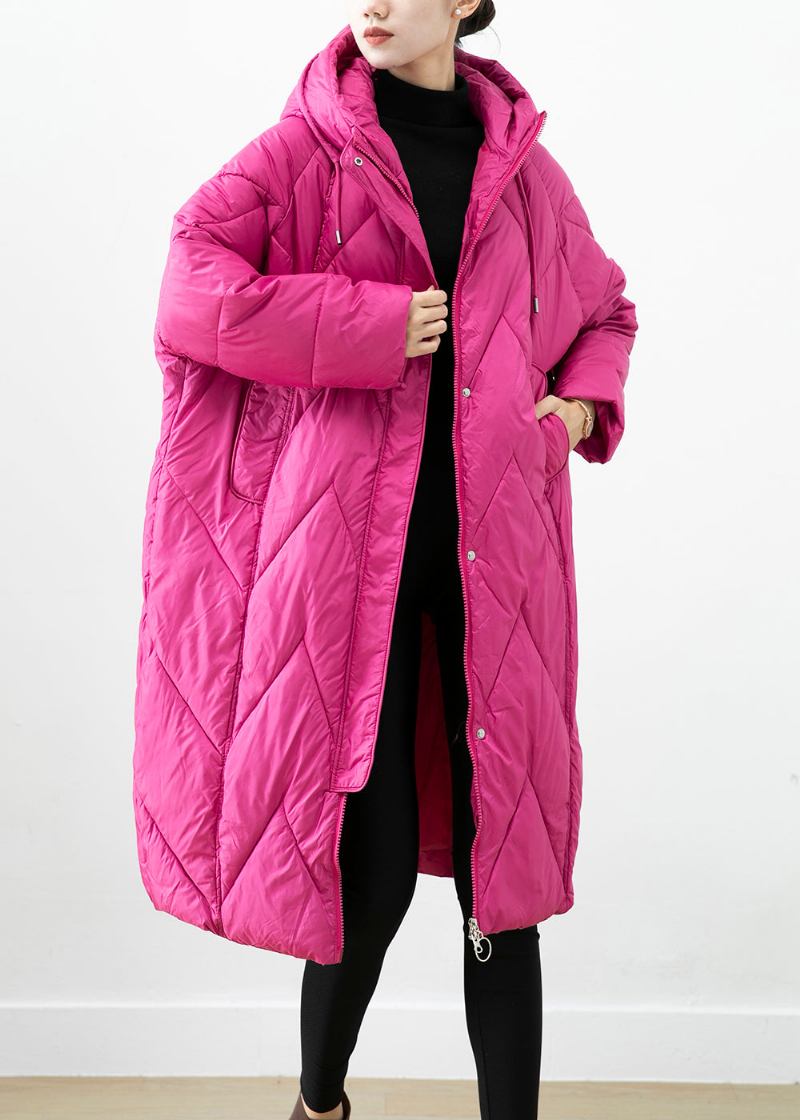 Rosafarbene Dicke Pufferjacke Mit Kapuze Und Taschen Aus Baumwolle Winter