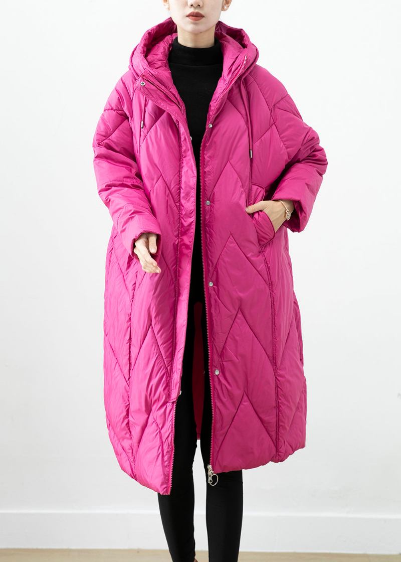 Rosafarbene Dicke Pufferjacke Mit Kapuze Und Taschen Aus Baumwolle Winter - Damen-Daunenjacken