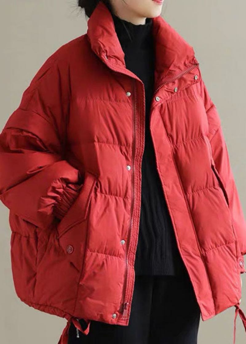 Rote Dicke Pufferjacke Aus Entendaunen Für Damen Für Den Winter