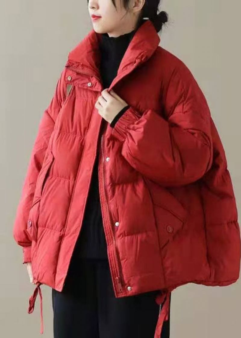 Rote Dicke Pufferjacke Aus Entendaunen Für Damen Für Den Winter - Rot