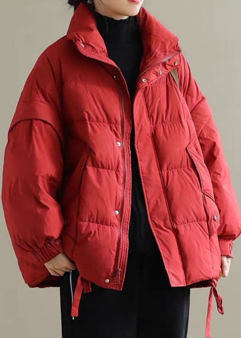 Rote Dicke Pufferjacke Aus Entendaunen Für Damen Für Den Winter - Rot