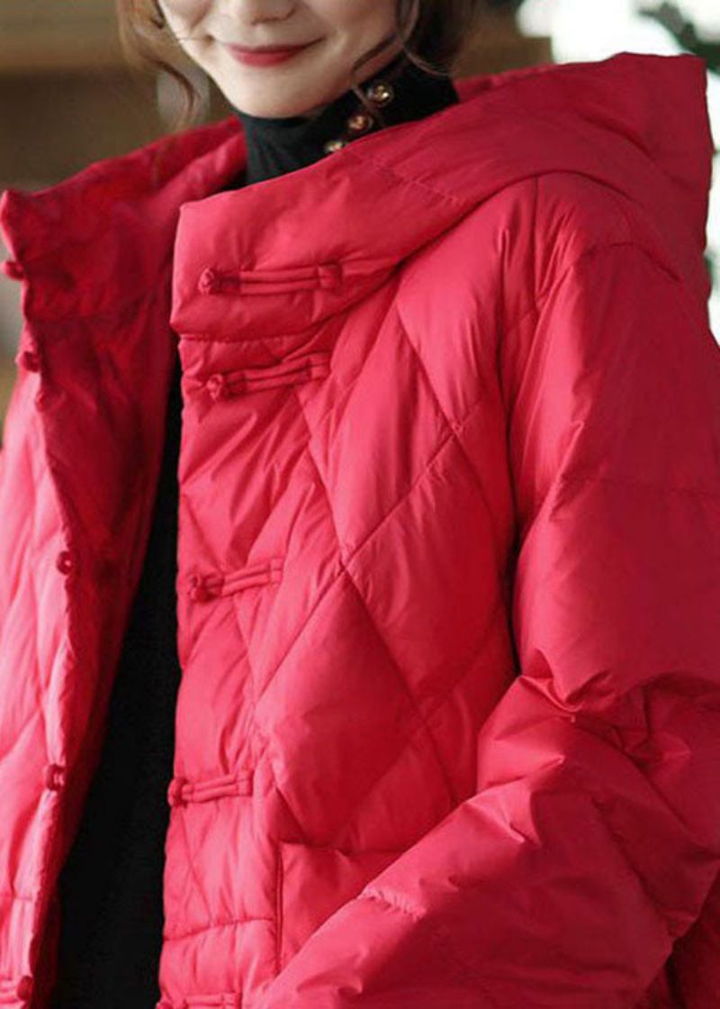 Rote Parkas Mit Orientalischen Knöpfen Und Feiner Baumwollfüllung Dick Übergroß Für Den Winter - Damen-Daunenjacken