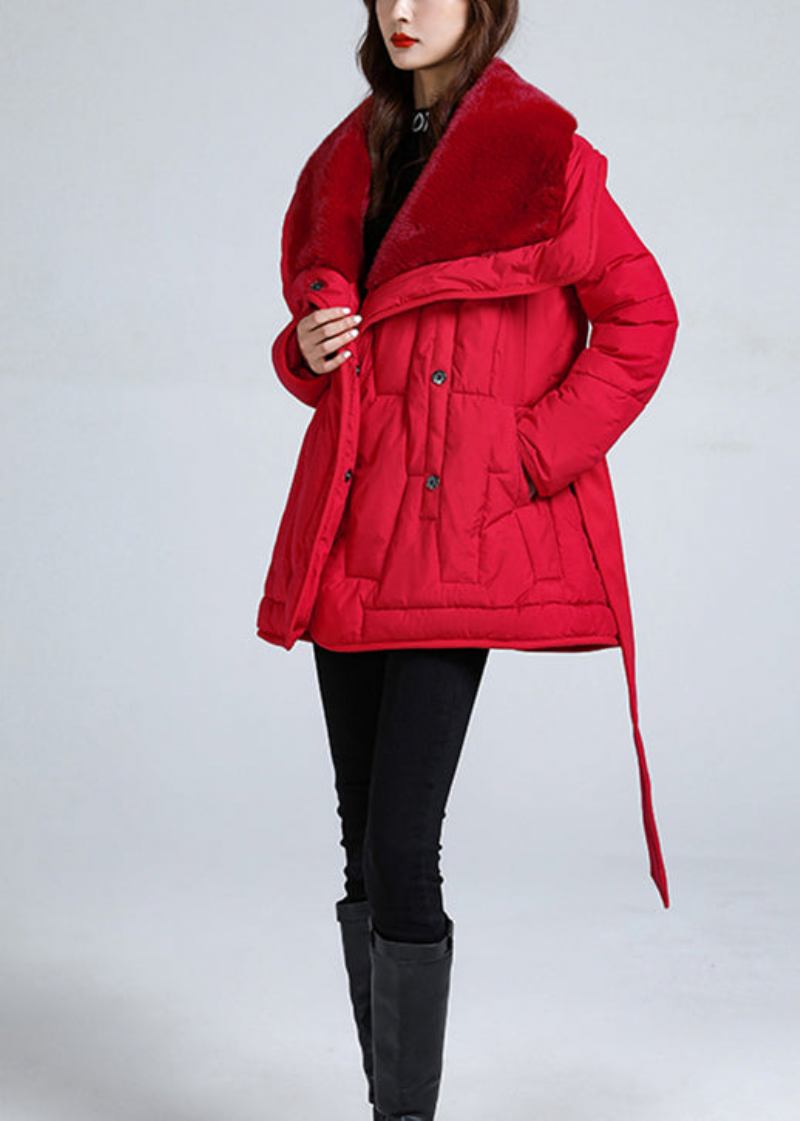 Rote Taschen Krawatte Taille Stilvolle Entendaunen Puffer Jacke Winter - Damen-Daunenjacken