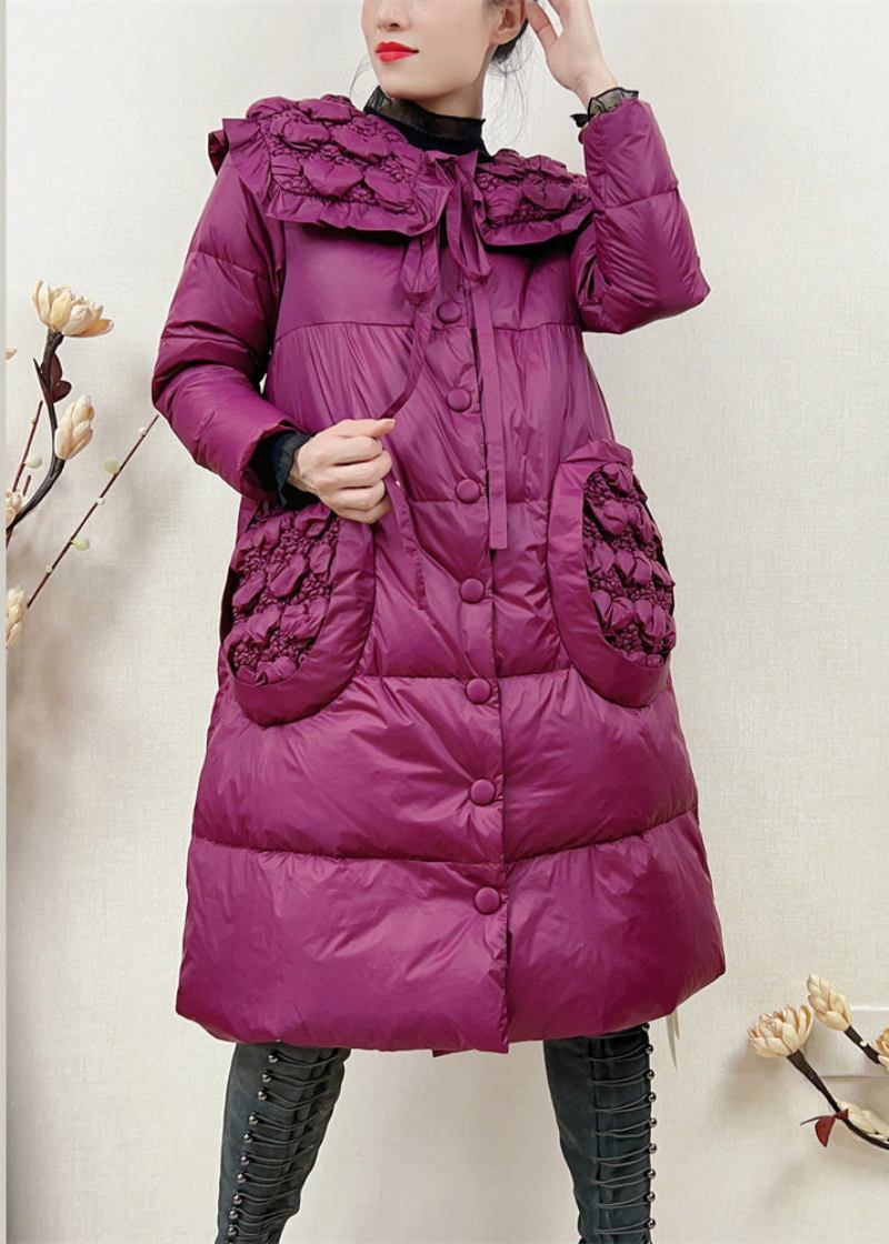 Schicke Langärmlige Patchwork-daunenjacke Mit Knopfleiste Und Schnürung In Rosa