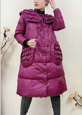 Schicke Langärmlige Patchwork-daunenjacke Mit Knopfleiste Und Schnürung In Rosa