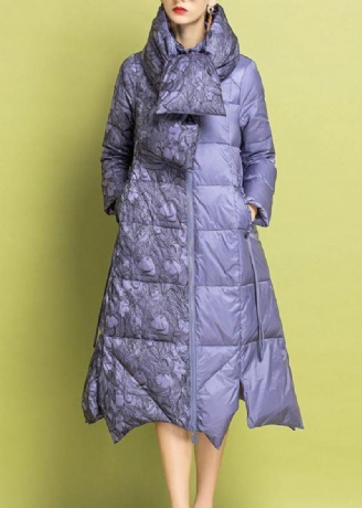 Schicke Violette Asymmetrische Parkas Mit Feiner Baumwollfüllung Für Den Winter