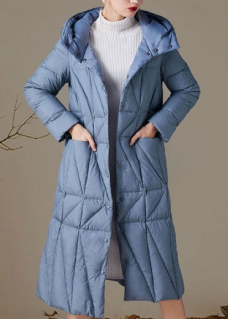 Schlichte Schmal Geschnittene Wintermäntel Mit Daunenjacke Und Blauen Knopftaschen