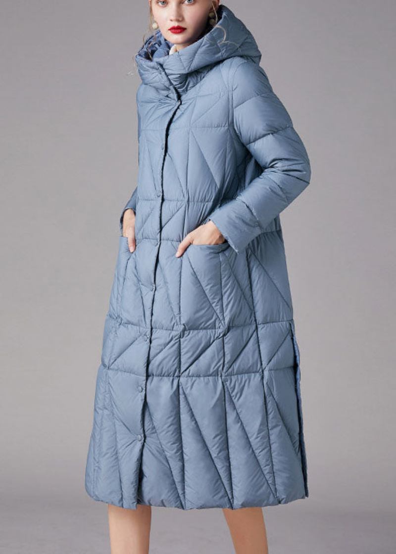 Schlichte Schmal Geschnittene Wintermäntel Mit Daunenjacke Und Blauen Knopftaschen - Damen-Daunenjacken