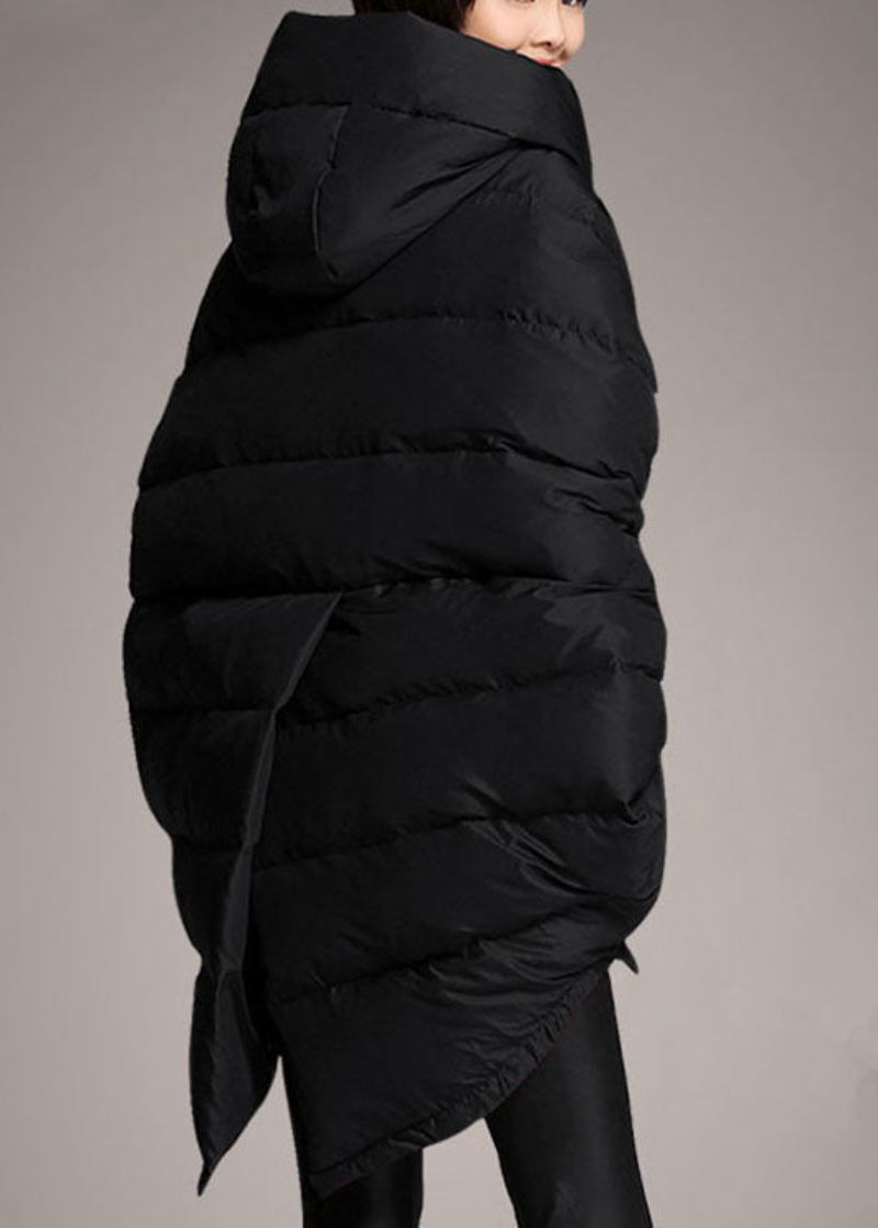 Schlichte Schwarze Weite Daunenjacke Mit Asymmetrischem Design Für Den Winter Mit Taschen - Maulbeere