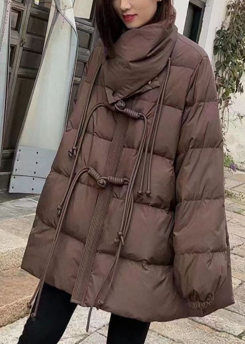 Schokoladenbrauner Schalkragen Für Damen Übergroße Entendaunenjacke Mit Quaste Winterjacke