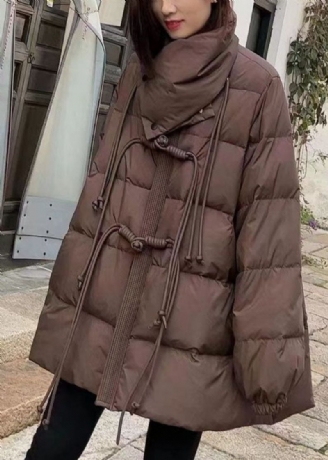 Schokoladenbrauner Schalkragen Für Damen Übergroße Entendaunenjacke Mit Quaste Winterjacke