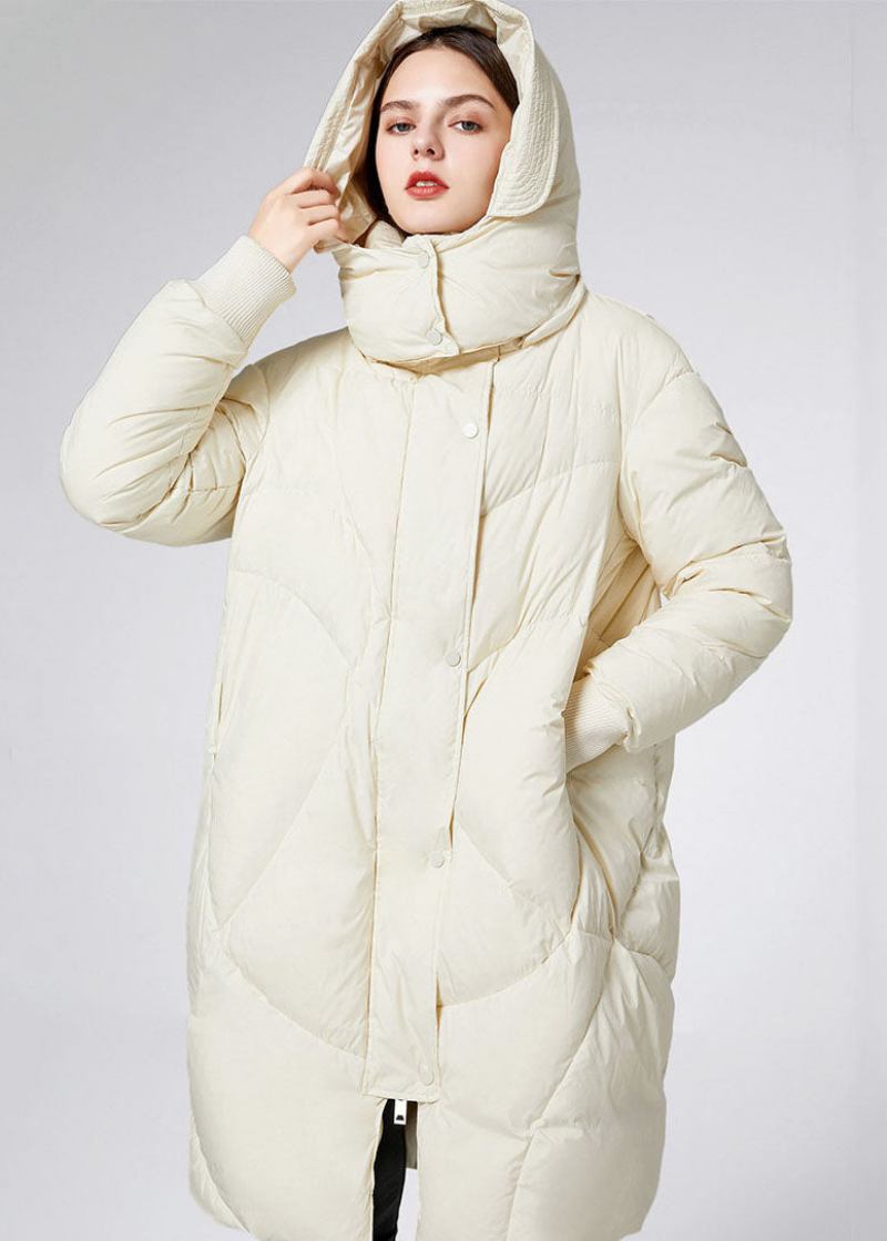 Schöne Beige Daunenjacke Mit Stehkragen Und Kapuze Für Den Winter - Damen-Daunenjacken