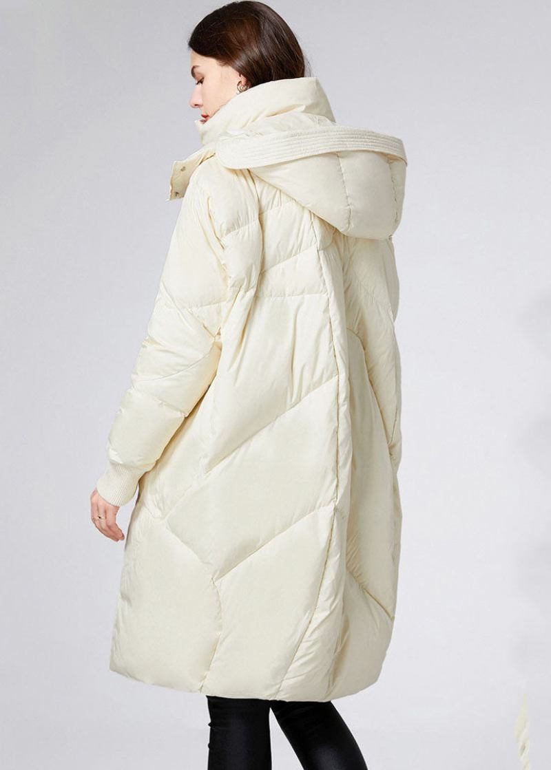 Schöne Beige Daunenjacke Mit Stehkragen Und Kapuze Für Den Winter - Damen-Daunenjacken