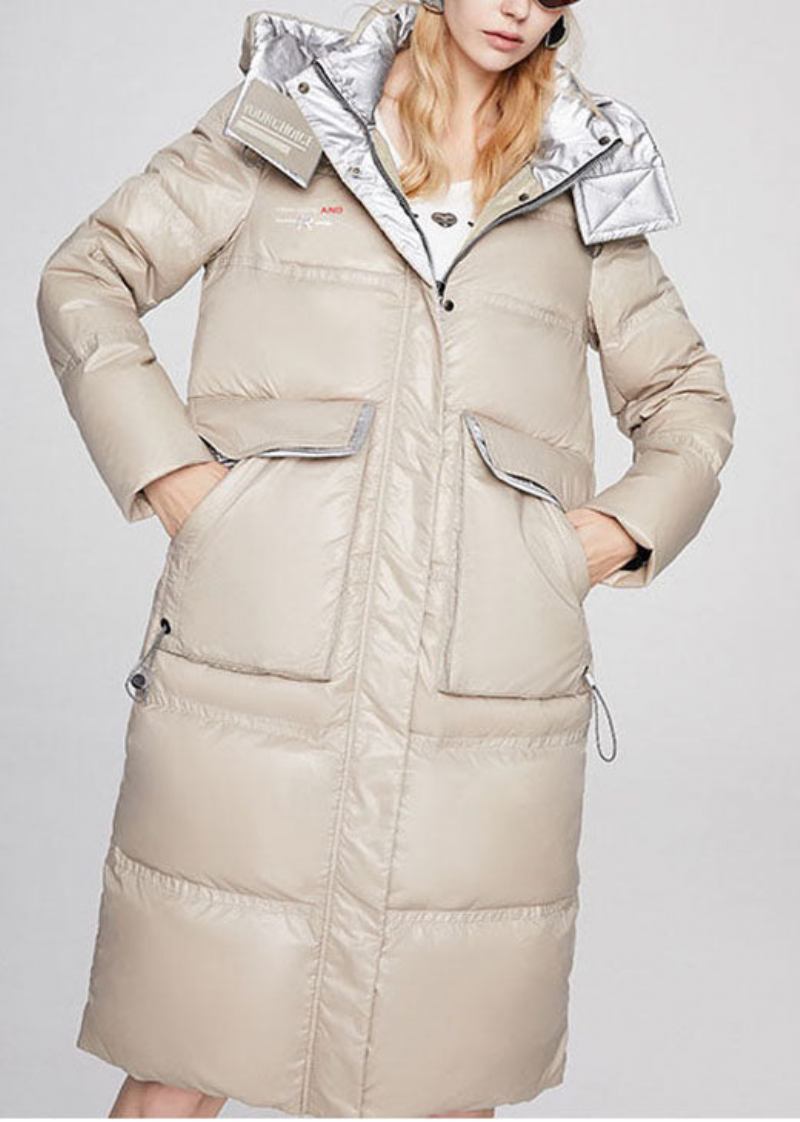 Schöne Beigefarbene Lässige Winterjacke Mit Entendaunen Und Stehkragen In Grafik - Beige