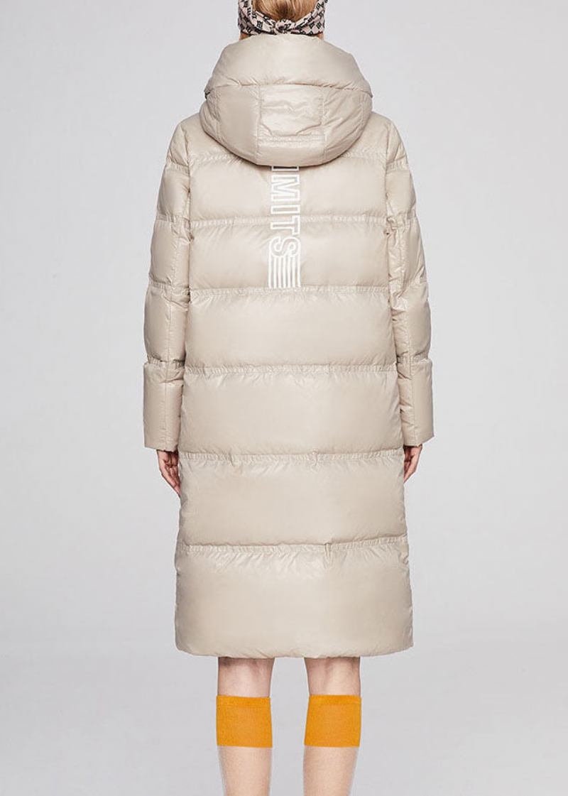 Schöne Beigefarbene Lässige Winterjacke Mit Entendaunen Und Stehkragen In Grafik - Beige