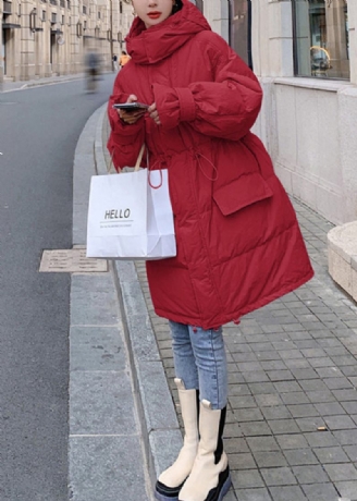 Schöne Rote Taschen Mit Kapuze Kordelzug Ente Unten Mantel Winter