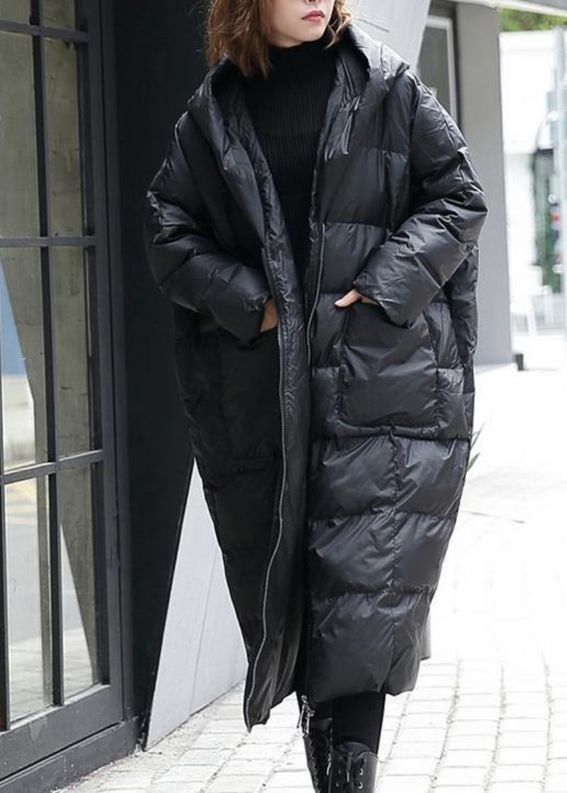 Schöne Schwarze Winterparkas In Übergröße Mäntel Mit Kapuze Und Taschen - schwarz